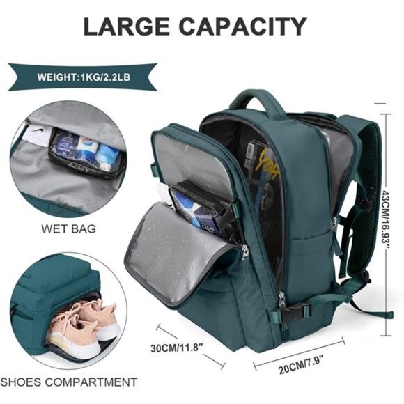 Large Travel Backpack Carry on Flight Approved Laptop Work Business Backpack - Picture 2 of 7